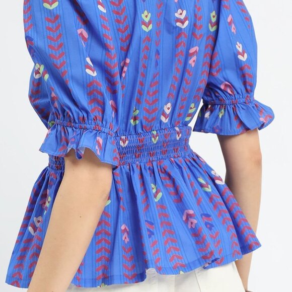 Umgee Printed Half Sleeve Peplum Blouse - Picture 4 of 4